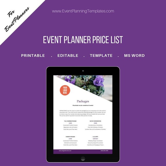 event planner price list template pricing guide for wedding and event planners printable template ms word another word for event planner