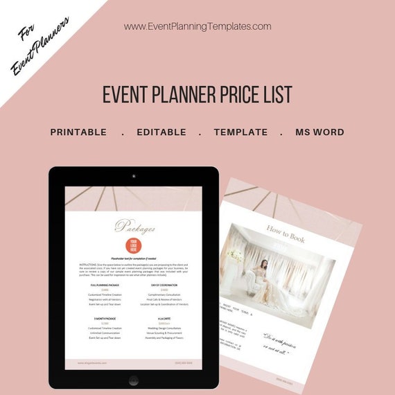 Event Planner Price List Template Pricing Guide for Wedding | Etsy