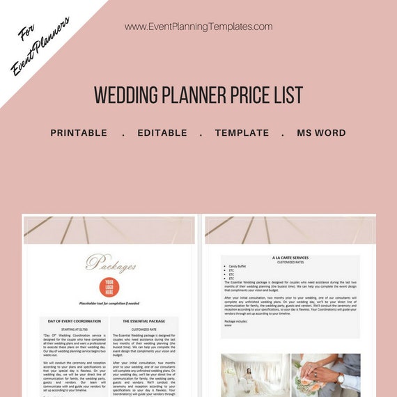 Wedding Planner Price List Template