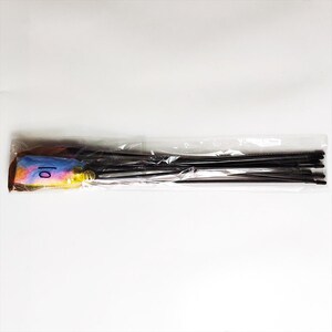 May include: A cat toy with a colorful, fluffy end and black rods. The fluffy end has blue, yellow, and pink hues, with the number "10" written on it. The toy is packaged in a clear plastic bag.