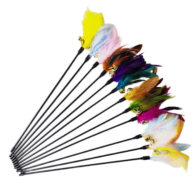 Vibrant Feather with Big Bell Kitten & Cat Teaser Wand – Long Lightweight Handle for Indoor Cat Interactive Play image 5