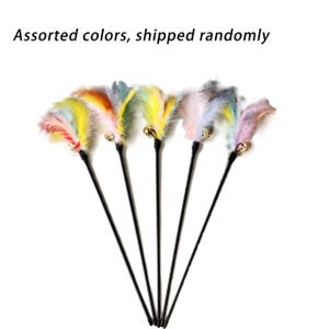 Vibrant Feather with Big Bell Kitten & Cat Teaser Wand – Long Lightweight Handle for Indoor Cat Interactive Play image 4