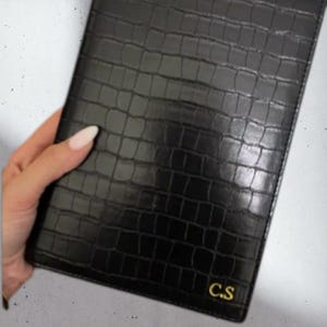 Personalized A5 Notebook with Pages - Black Croc PU Leather Journal - Refillable Custom Gift for Her, Him, Boss or Student