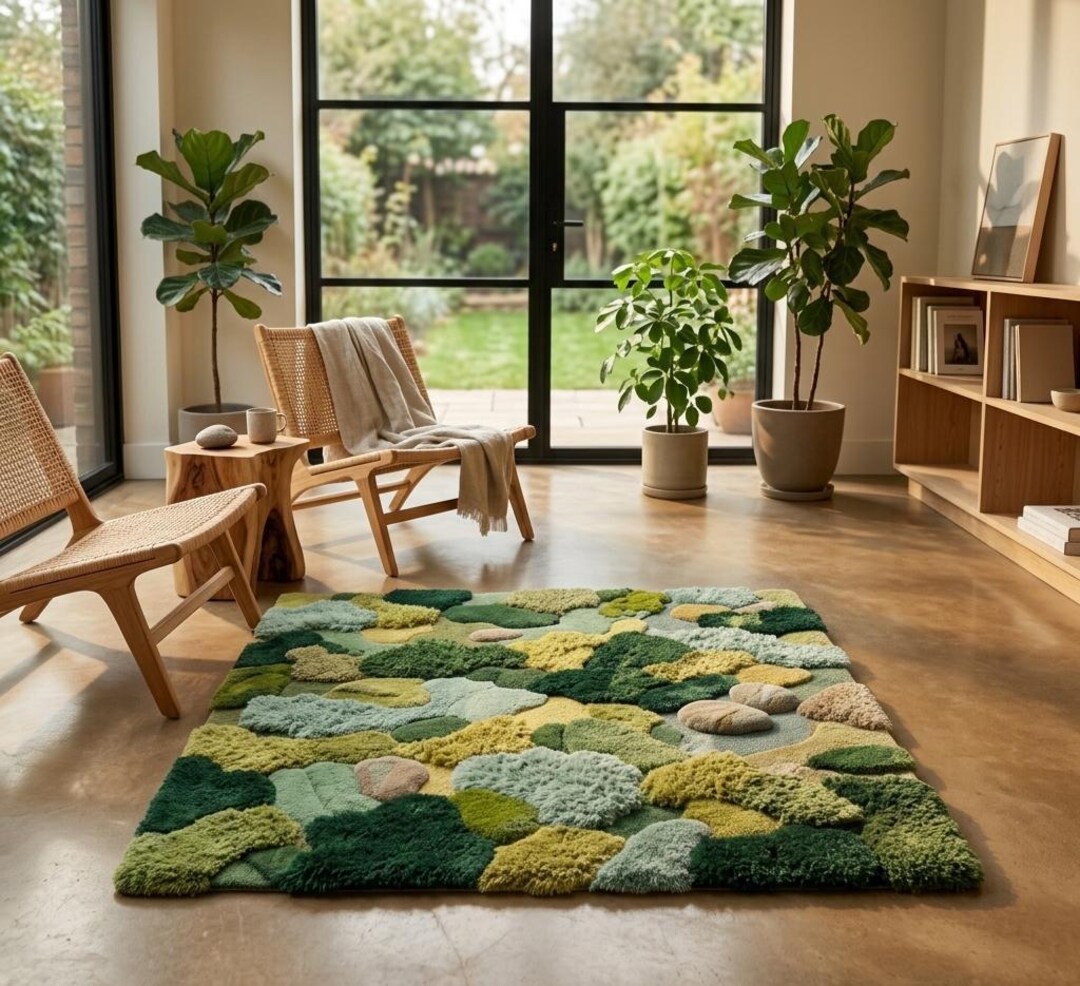 Green Moss Tufted Rug, 3D Forest Floor Carpet, Hand Tufted Wool - Etsy