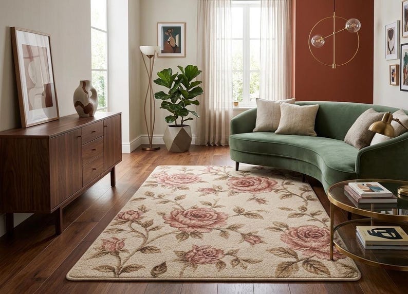 Rose Pink Hand Tufted Floral Wool Rug - Vintage Garden Area Carpet - - Etsy