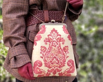 Bolso romántico hecho a mano con estampado de bloques y diseño floral, bolso de diseño étnico, regalo para ella.