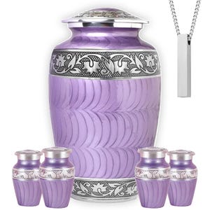 Purple Patch Cremation Urns For Human Ashes – Personalized Large Urn, Keepsake and NecklaceUrn Set