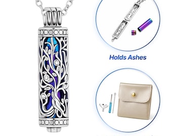 Iridescent And Silver Tree of Life Urn Necklace – Cremation Memorial Jewelry