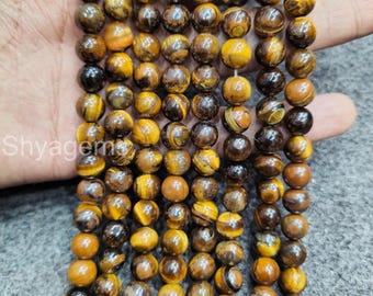 Perline Occhio Di Tigre Naturali 12 Mm | 32 Pezzi Rotonde | Pietra Gialla Qualità AAA Per Gioielli Fai Da Te