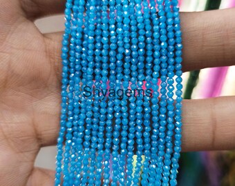 Blue Opal Faceted Rondelle Beads, 2mm Round Gemstone Beads, Blue beads Necklace, Women Necklace, Sterling Silver, Blue Opal Beaded Necklace