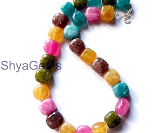 Collar de pepitas de turmalina y jade, cuentas de piedras preciosas naturales, collar de piedras pulidas, broche de plata de ley, regalo de joyería llamativa