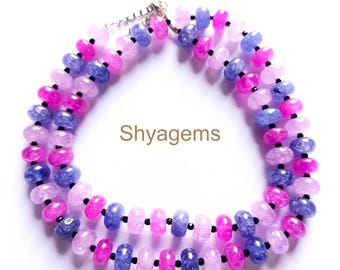 Rainbow Candy Beaded Necklace 8mm Smooth Rondelle Gemstone Beads, Multi-Color Candy Beads, Handmade Colorful Necklace, Gift for Her