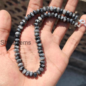 Labradorite 8mm Rondelle Beaded Necklace, Flashy Gray Gemstone Jewelry, Sterling Silver Clasp, Dainty Statement Layering Necklace Gift