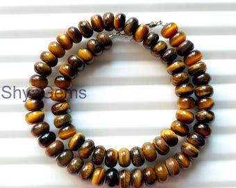 AAA+ Yellow Tiger Eye Necklace 8mm Smooth Round Beads, Natural Tiger’s Eye Gemstone Beaded Necklace, Handmade Jewelry Gift for Her