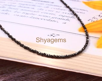 Black Spinel Necklace 2mm Faceted Rondelle Beads, 925 Sterling Silver Spinel Beaded Necklace, Natural Gemstone Minimalist Jewelry