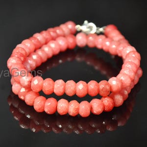 Coral Beaded Necklace, 8mm Round Faceted Beads Necklace, Orange Coral Bead Necklace,Faceted Coral Beads Jade Beads, Sterling Silver Necklace