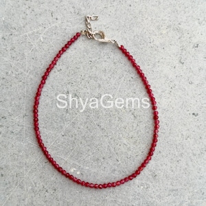 Pulsera de rubí rojo con cuentas facetadas en forma de rondel de 3 mm, cierre de plata de ley, joyería artesanal con piedras preciosas, regalo elegante para ella.