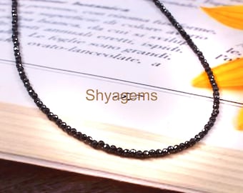 Natural Black Tourmaline Beads . 2mm Faceted Black Tourmaline Beads, Faceted Rondelle Bead, Tourmaline Beaded Necklace . Minimalist Necklace