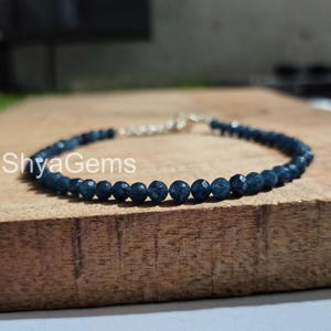 Faceted Sapphire Bead Bracelet: Sterling Silver, AAA Quality, 8 Inch