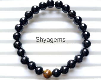 Bracelet oeil de tigre onyx noir 8 mm Bracelet de perles de pierres précieuses naturelles extensible unisexe hommes femmes Protection bijoux cadeau