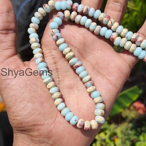 Blue Imperial Jasper 8mm Rondelle Beaded Necklace, Sterling Silver Clasp, Handmade Gemstone Jewelry, Statement Layering Necklace