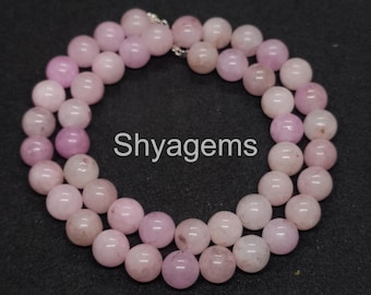 Collar de jade rosa natural – Cuentas redondas de piedra preciosa de 8 mm, joyería elegante hecha a mano, collar de cuentas de jade rosa suave, regalo para ella.