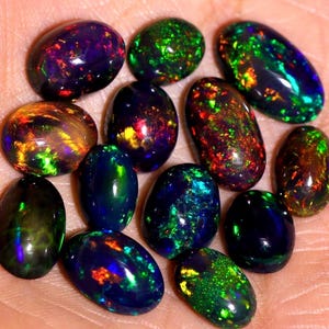 10 Pcs Natural Ethiopian Black Opal Oval Cabochon Black Opal Loose Cabochon Black Opal Cabochon Black Opal Gemstone For Jewelry 6-8mm