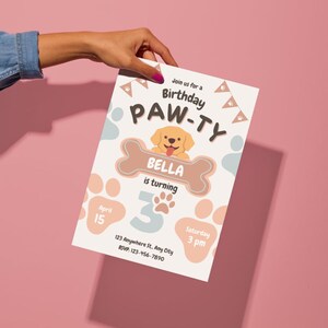 Invitation d'anniversaire de chien modifiable | Modèle de toile | Invitation à une fête pour animaux de compagnie | Téléchargement numérique imprimable | Studio TailWag