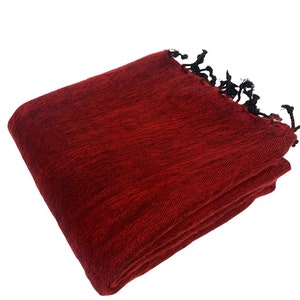 Wool Blanket / Extra Soft Yak Wool Knitted  Blanket / Throw Travel / Lap Blanket / Handmade blanket/Machine Washable/ Red Monk Shawl ID#MOA
