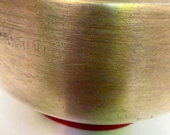 Extremely old antique Super nice Naga Pedastal inscribed Singing bowl 6.7" ID#EN24