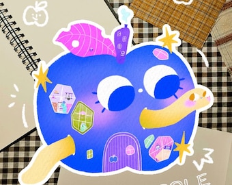 Sticker- Apple & Worm Duo(Blue)