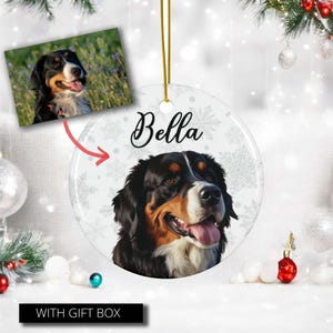 Addobbo natalizio personalizzato con cane da montagna bernese / Addobbo fotografico personalizzato con cane / Decorazione natalizia bernese / Regalo commemorativo per animali domestici