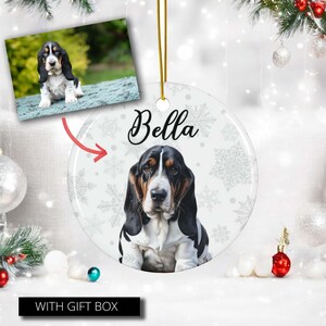 Personalized Basset Hound Christmas Ornament | Custom Dog Photo Ornament | Basset Hound Holiday Decoration | Pet Memorial Gift Keepsake