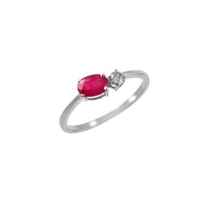 14K Solid White Gold Oval Ruby Diamond Wedding Ring, Ruby Bridal Band, July Birthstone Engagement Ring, Fine Jewelry Gift for Her