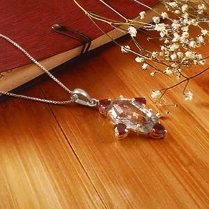 925 &quot;Rutilated Quartz & Garnet Pendant | Handmade Sterling Silver Pendant | Unique Crystal Jewelry for Women | Bohemian Style Gift&quot;.
