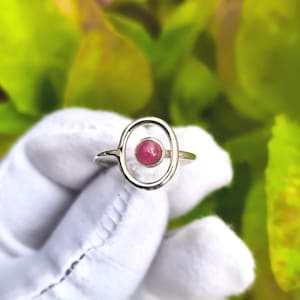 Natural Ruby Ring, 925 Sterling Silver and 14k Gold Plated Eternity Band