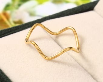 Dunne golvende ring, sterlingzilver, verguld, roségoud, stapelbaar bandje