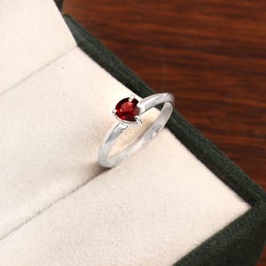 Minimalist Red Garnet Teardrop Ring: 925 Sterling Silver Solitaire