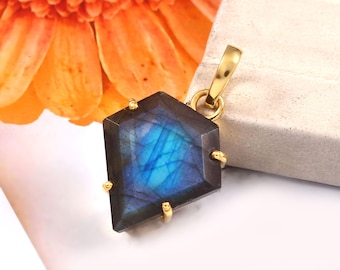 Labradorite Kite Necklace: Gold Plated Gemstone Pendant