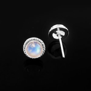 Moonstone Stud Earrings | Sterling Silver Floral Earrings | Rainbow Moonstone Jewelry | June Birthstone Gift | Boho Gemstone Studs