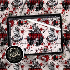 Art, clown, clown cafe, horror, terror,Terrifier, repeating file, png, tumbler wrap, fabric,outfits,seamless file, sublimation