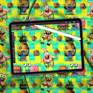 Zombie sponge, bob, Patrick, sea, repeating file, png, tumbler,dtf,uvdtf, fabric,outfits,seamless file