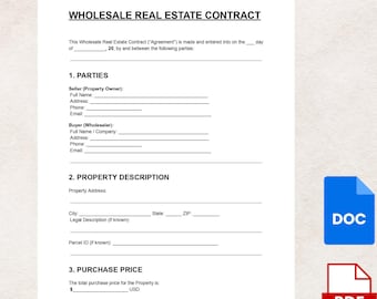 Szablon umowy hurtowej sprzedaży nieruchomości | Umowa cesji na hurtową sprzedaż nieruchomości | Edytowalny format PDF i Word