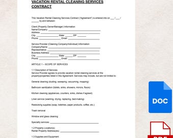 Contratto di pulizia per case vacanze: Contratto di servizi di pulizia Airbnb (DOC e PDF)