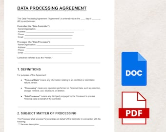 Data Processing Agreement – Editable GDPR Contract Template PDF DOC