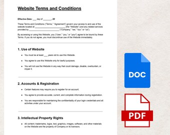 Website Terms and Conditions DOC & PDF, Legal Template, Business Website Policy, Editable, Instant Download
