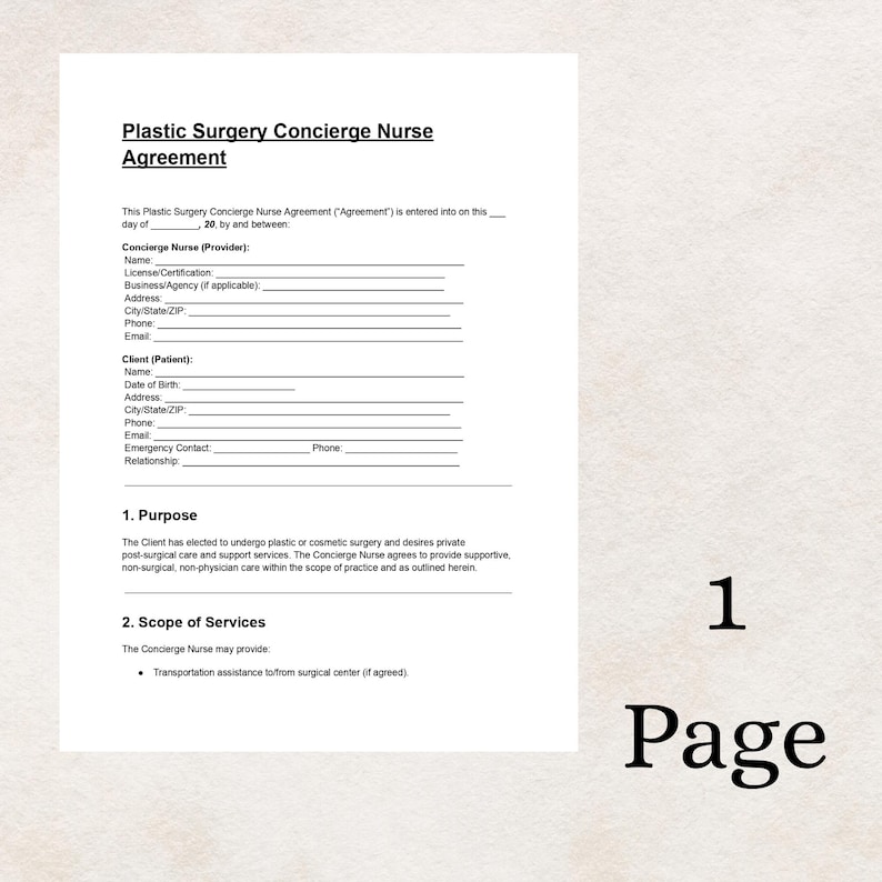 Editable Concierge Nurse Agreement: Post-op Recovery Contract (digital ...
