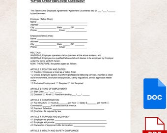 Wzór umowy o pracę dla artysty tatuażu: Umowa ze studiem (cyfrowy DOC i PDF)