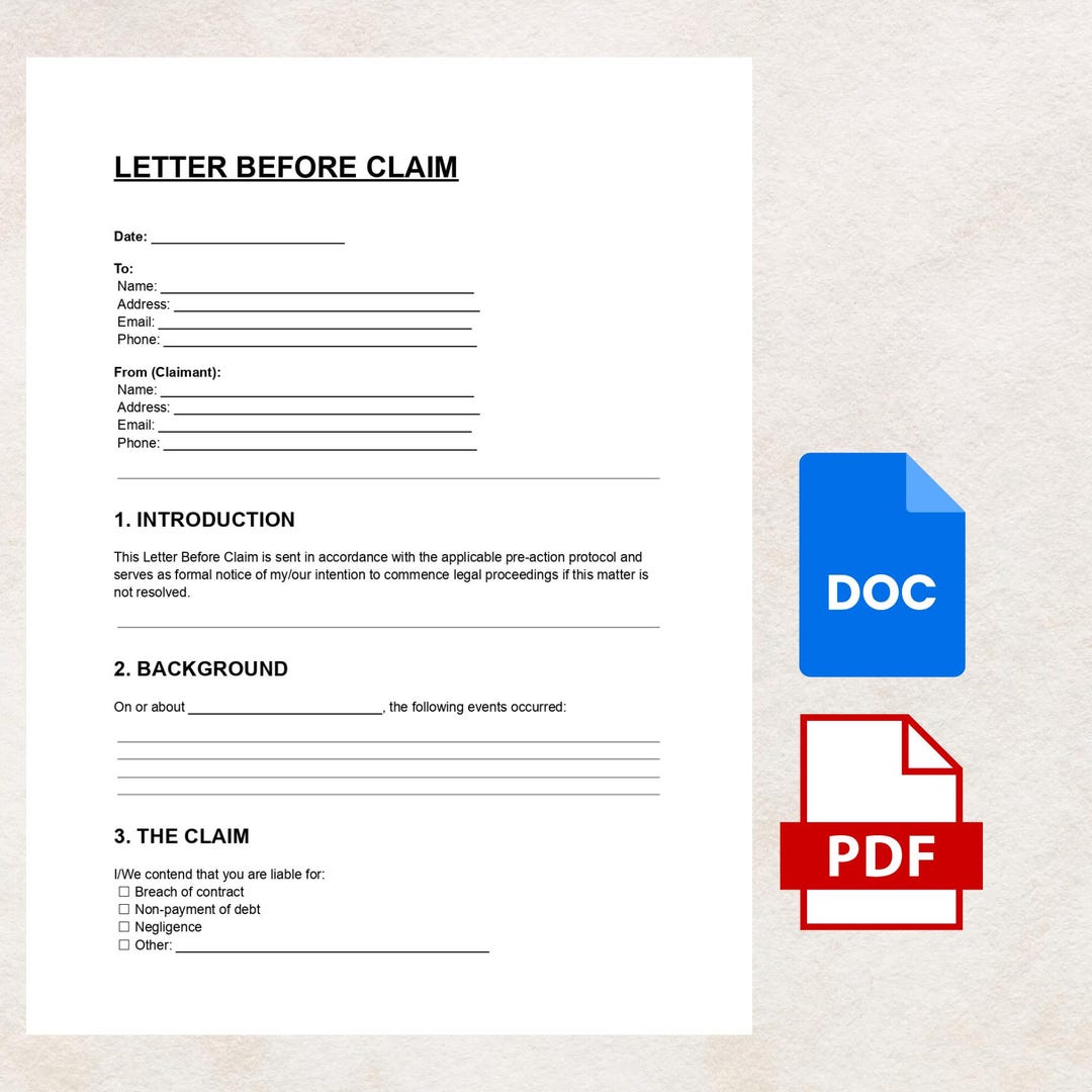 Letter Before Claim – Editable Legal Demand Letter Template PDF DOC - Etsy