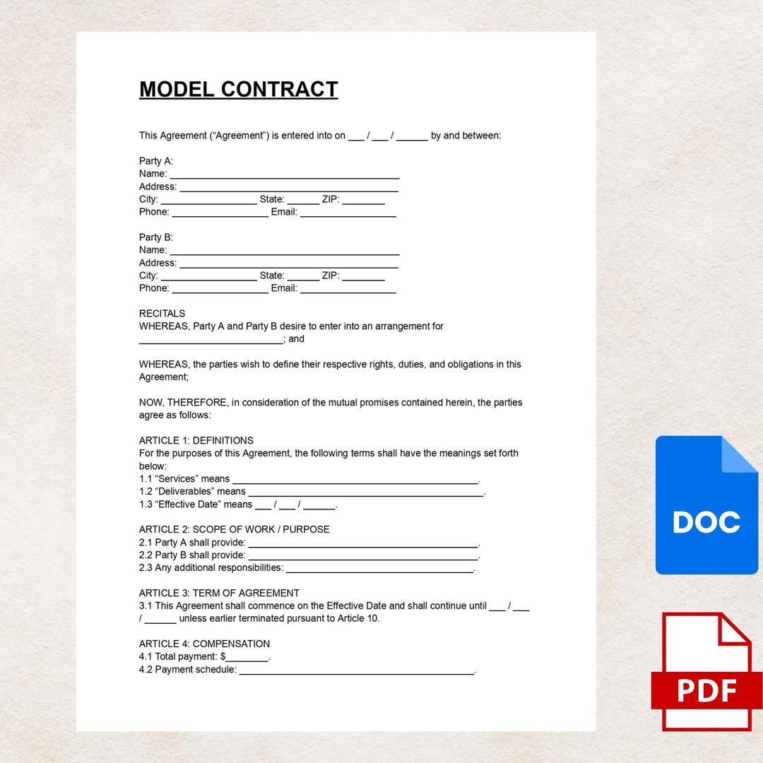 Model Contract Template – Professional Modeling Agreement for ...